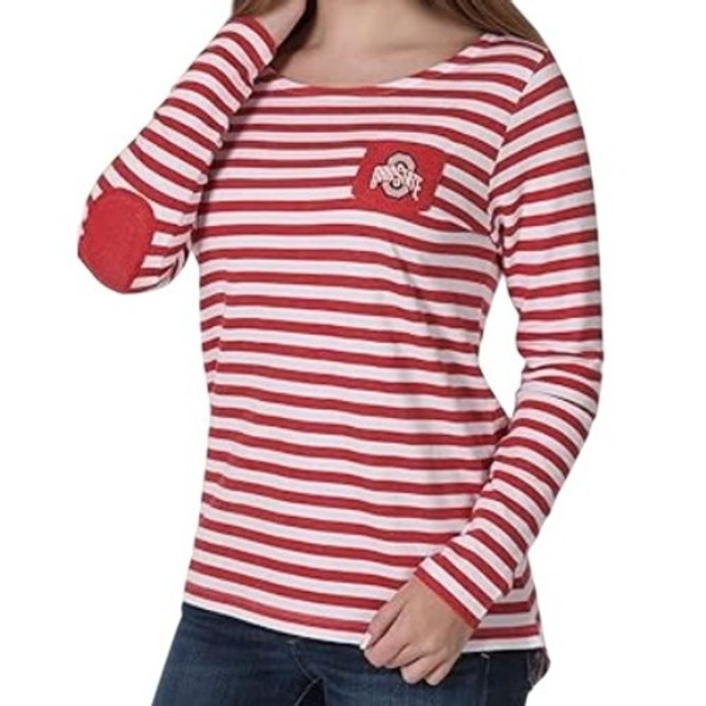 Women's Red and White Striped Jersey Top